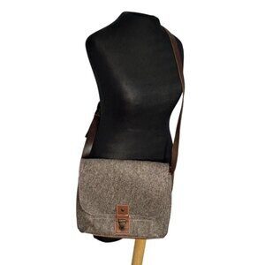 Wool & Leather Shoulder Messenger Bag With Adjustable Strap